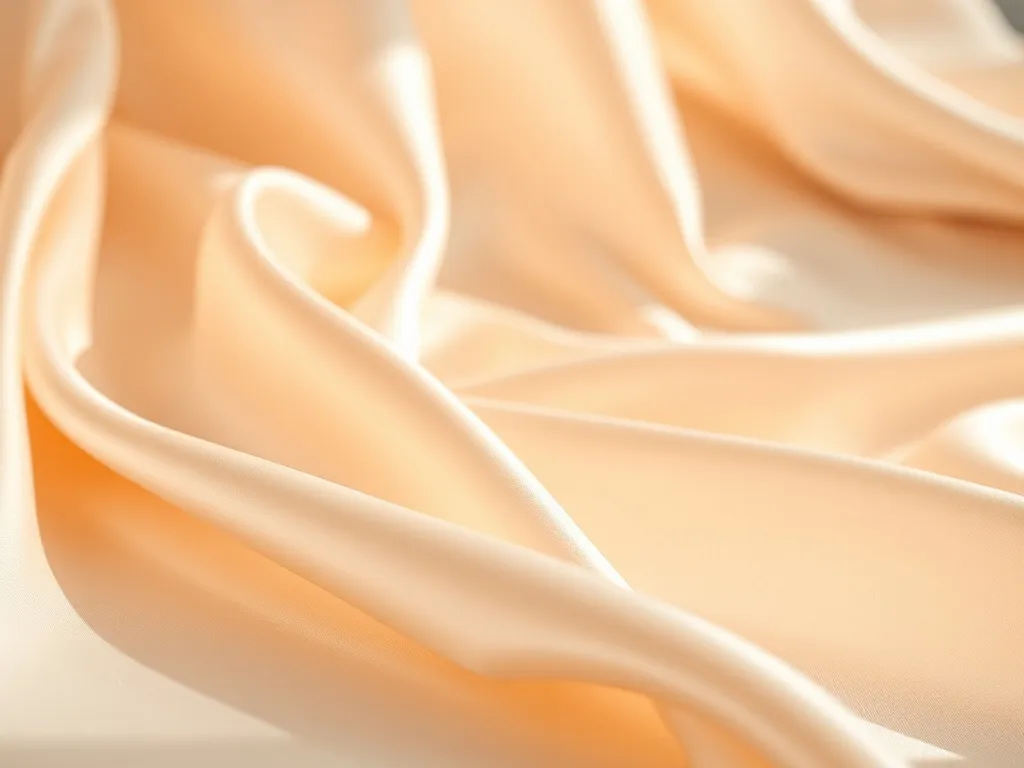 Jedwabna tkanina w zbliżeniu, miękkie fałdy i delikatny połysk podkreślają luksusowy charakter materiału.