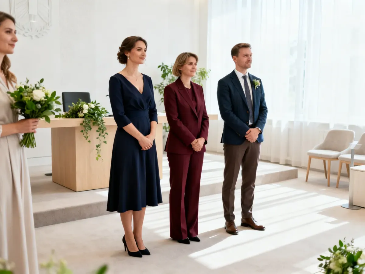 Elegancko ubrani goście na ślubie cywilnym w urzędzie
