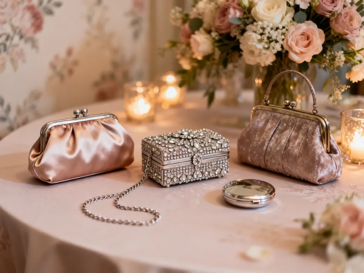 Eleganckie małe torebki na wesele wśród dekoracji ślubnych